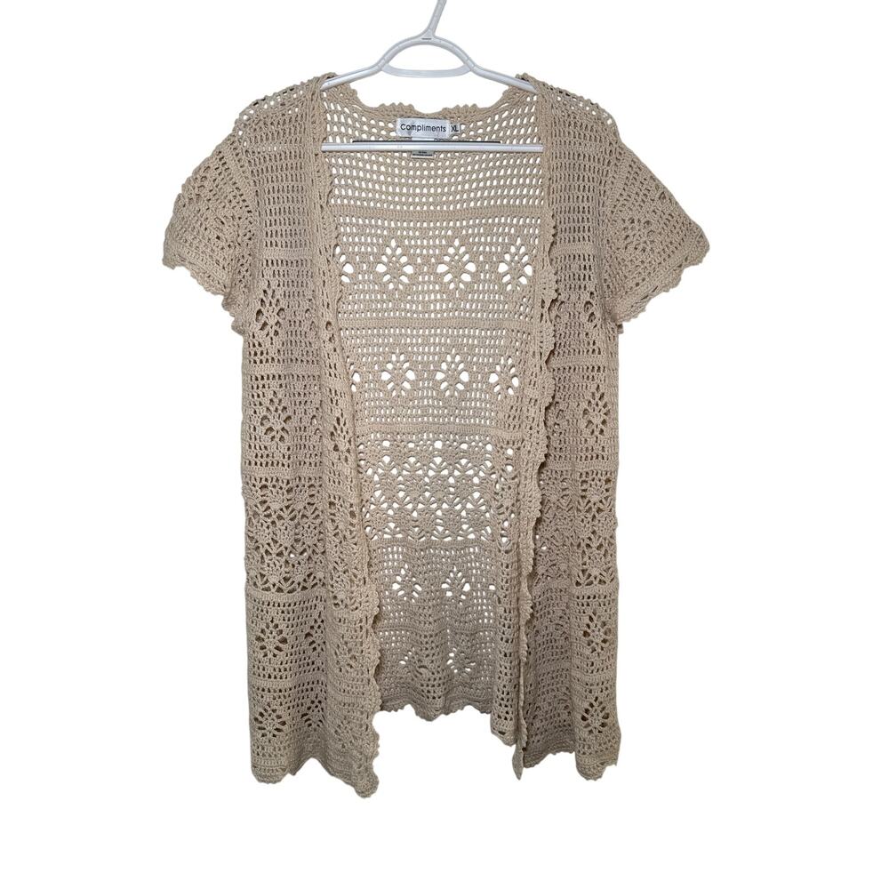 Compliments vintage crotchet knit open front t shirt cardigan womens XL y2k boho